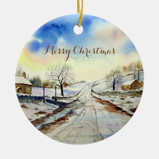 Wintery Lane Landscape Painting Keramisch Ornament (Voorkant)