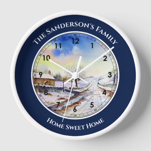 Wintery Lane Waterverf met Romeinse cijfers Large  (Voorkant)