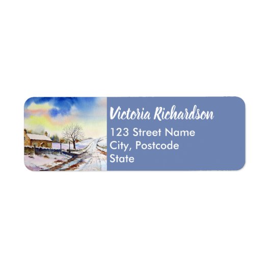 Wintery Lane Waterverf Painting Etiket (Voorkant)