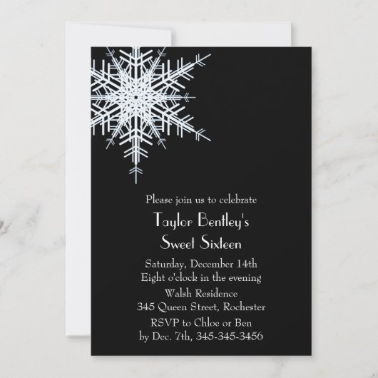 Wintery Offset Snowflake 16th Birthday Invite Kaart (Voorkant)