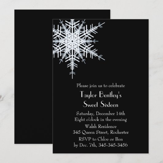Wintery Offset Snowflake 16th Birthday Invite Kaart (Voorkant / Achterkant)