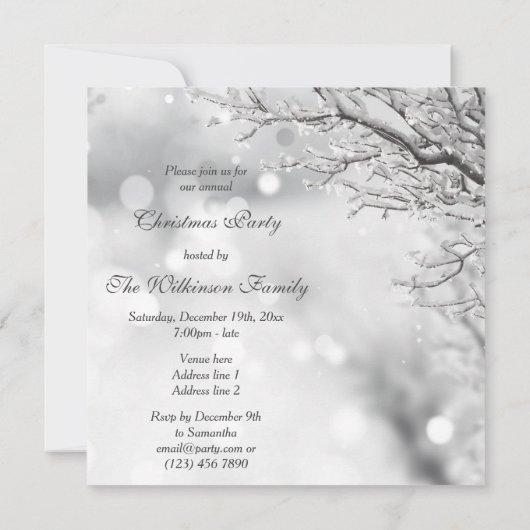 Wintery Scene & Bokeh Kerstparty Kaart (Achterkant)