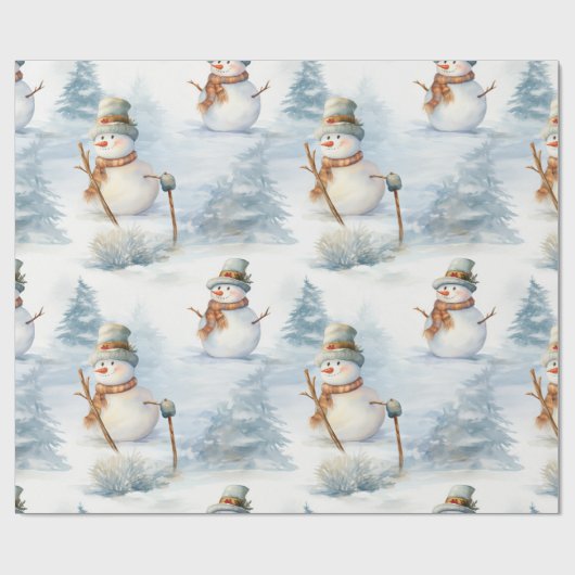 Wintery sneeuwman inpakpapier (Vlak)