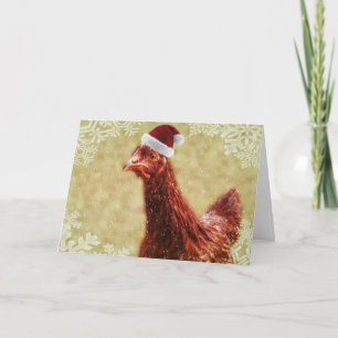 Wintery Snowflake Santa Hat Chicken Feestdagen Kaart