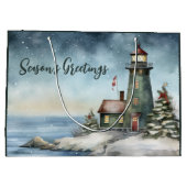Wintery Vuurtoren Seizoen Groeten Kerstmis Groot Cadeauzakje (Achterkant)