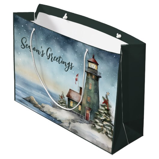 Wintery Vuurtoren Seizoen Groeten Kerstmis Groot Cadeauzakje (Achterkant Gekanteld)