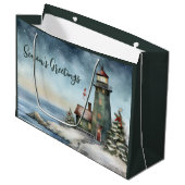 Wintery Vuurtoren Seizoen Groeten Kerstmis Groot Cadeauzakje (Voorkant Gekanteld)