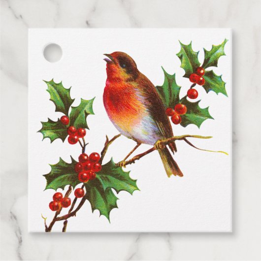 Winterzangvogel op een Berry Branch Holiday Gift L Bedankjes Labels (Voorkant)
