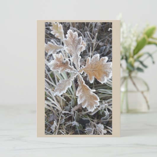  „Winterzauber – Einladung mit vereistem Blatt“ Kaart (Staand voorkant)