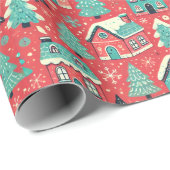 Winterzauber Geschenkpapier: Bunte Häuser rot Cadeaupapier (Rol Hoek)