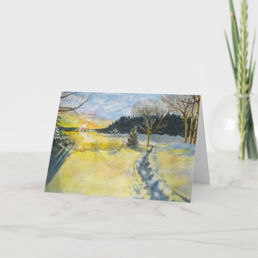 Winterzon en Sneeuw Kerst Kaart (Voorkant)