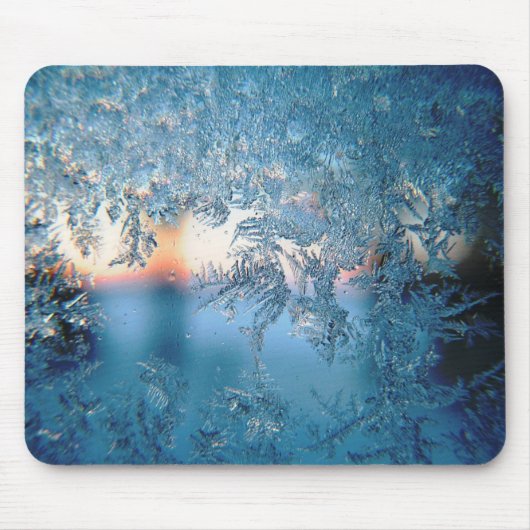 Winterzonlicht door bevroren ijskristallen glas muismat (Voorkant)
