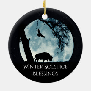 Winterzonnewende Buffelmaan en Raaf  Keramisch Ornament