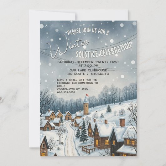 Winterzonnewende Charmant Snowy Village Gezellig F Kaart (Voorkant)