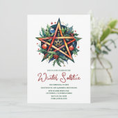 Winterzonnewende Holly Yule Pentacle Pagan Kaart (Staand voorkant)