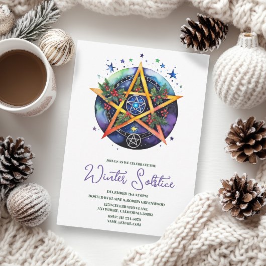 Winterzonnewende Holly Yule Pentacle Pagan Kaart
