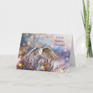 Winterzonnewende Magische Witte Uil Vliegende Yule Kaart