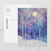 Winterzonnewende met berkenbomen en sneeuw feestdagenkaart (Voorkant / Achterkant)