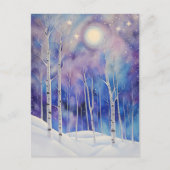 Winterzonnewende met berkenbomen en sneeuw feestdagenkaart (Voorkant)