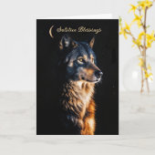 Winterzonnewende met prachtige Wolf Night Holiday Kaart (Gele Bloem)