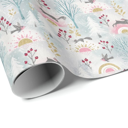 winterzonnewende op bossen cadeaupapier (Rol Hoek)