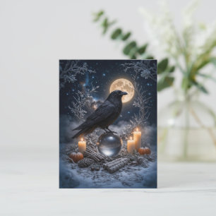 Winterzonnewende Raaf en Maan Yule Feestdagenkaart