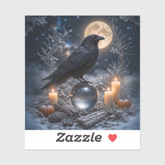 Winterzonnewende Raaf en Sneeuw Yule Sticker (Vel)