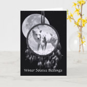 Winterzonnewende Witte Wolf en Uil Dreamcatcher Kaart (Gele Bloem)