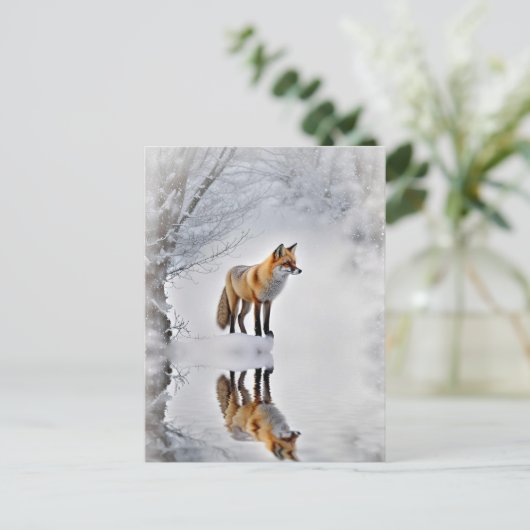 Winterzonnewende Yule Fox Winter Sneeuw Feestdagenkaart (Staand voorkant)
