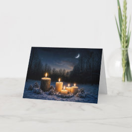 Winterzonnewende Yule met kaarsen in sneeuwnacht Kaart