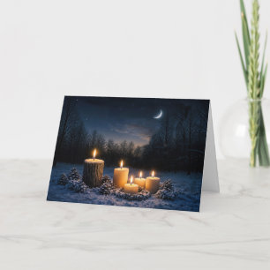 Winterzonnewende Yule met kaarsen in sneeuwnacht Kaart