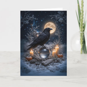 Winterzonnewende Yule met Raven Sneeuwkristal Kaart