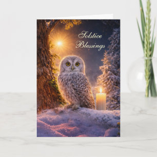 Winterzonnewende Yule met Uil Sneeuw en Kaars Kaart