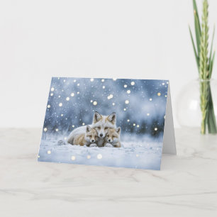 Winterzonnewende Yule met Vossen in de Sneeuw Kaart