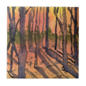 Winterzonsonderende bomen met schaduwtegel tegeltje (Voorkant)