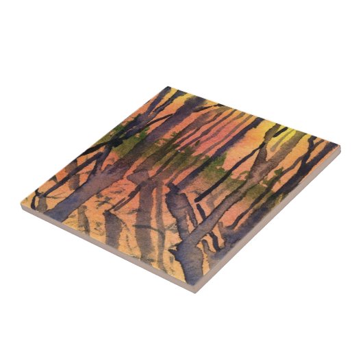 Winterzonsonderende bomen met schaduwtegel tegeltje (Zijkant)