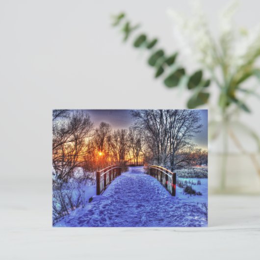 Winterzonsondergang bij de brug briefkaart (Staand voorkant)