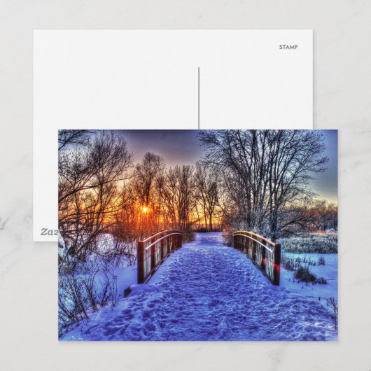 Winterzonsondergang bij de brug briefkaart (Voorkant / Achterkant)