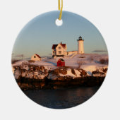Winterzonsondergang bij Nubble Light Keramisch Ornament (Voorkant)