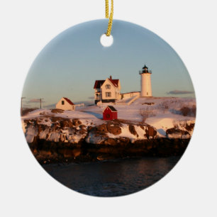 Winterzonsondergang bij Nubble Light Keramisch Ornament