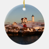 Winterzonsondergang bij Nubble Light Keramisch Ornament (Achterkant)