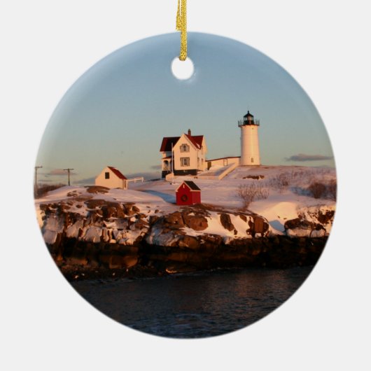 Winterzonsondergang bij Nubble Light Keramisch Ornament (Achterkant)