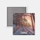 Winterzonsondergang in dennenbos nabij zee magnet (Voorkant / Achterkant)