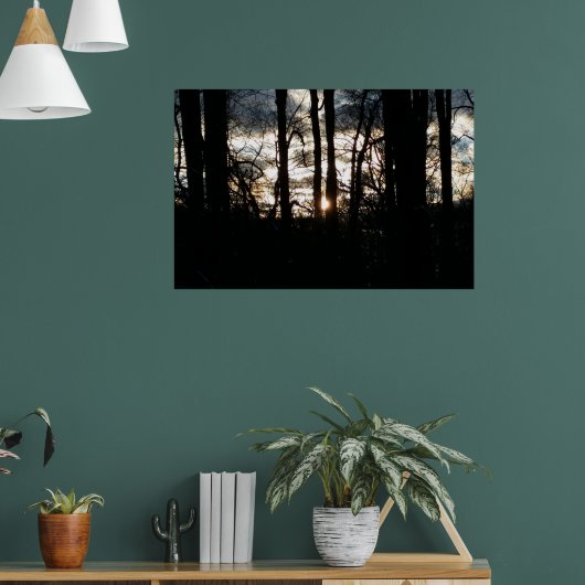 Winterzonsondergang in het bos poster (Woonkamer 1)