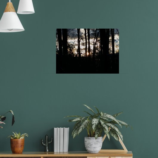 Winterzonsondergang in het bos poster (Woonkamer 1)