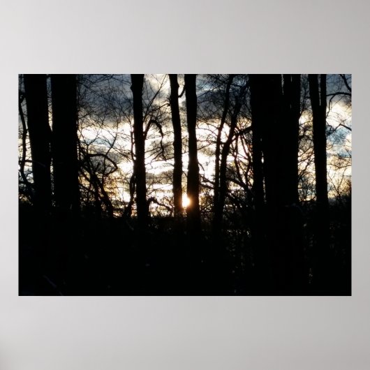 Winterzonsondergang in het bos poster (Voorkant)