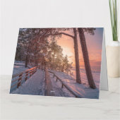 Winterzonsondergang in het dennenbos nabij zee kaa kaart (Achterkant)