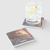 Winterzonsondergang in het dennenbos nabij zee ste stenen onderzetter (Zijkant)