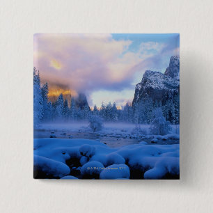 Winterzonsondergang in het Nationaal Park Yosemite Vierkante Button 5,1 Cm