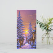 Winterzonsondergang in traditioneel Japans dorp Feestdagenkaart (Staand voorkant)